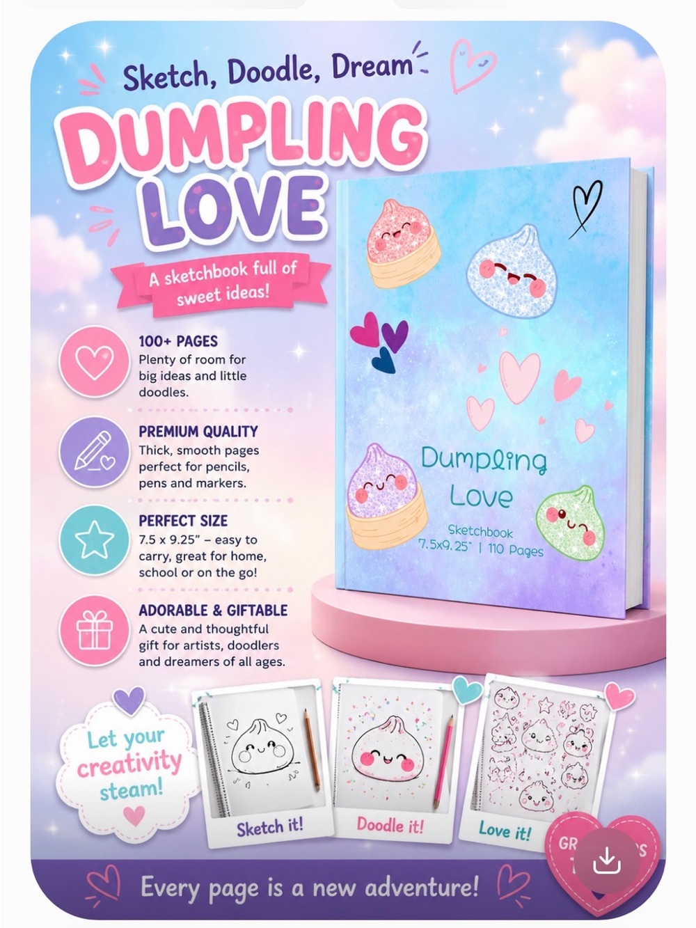 Dumpling Love Sketchbook - FOR DUMPLING LOVERS! (Paperback / not coil bound)